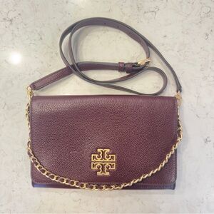 Tory Burch Burgundy Crossbody Bag with Gold Accents